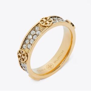 New Auth. Tory Burch Icon Pave Miller Ring w/LOGO size 7; Tory Gold w/Tag